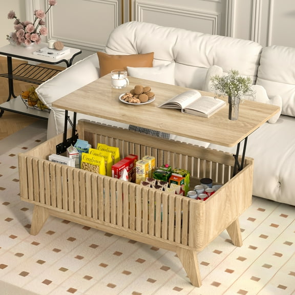 Oubayajia Coffee Table, Lift Coffee Tables with Hidden Storage, Fluted Panel, for Living Room