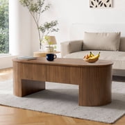 Oubayajia Fluted Coffee Table with Lifting Top and Hidden Storage, Mid Century Modern Coffee Table for Living Room, Office, Walnut