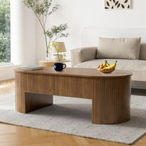 Oubayajia Fluted Coffee Table with Lifting Top and Hidden Storage, Mid Century Modern Coffee Table for Living Room, Office, Walnut