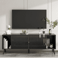 thumbnail image 1 of Oubayajia Mid-Century Modern 63" TV Stand for TVs up to 70”, Wood TV Console with Waveform Sliding Doors and Storage, Entertainment Center for Living Room Bedroom, Black, 1 of 8
