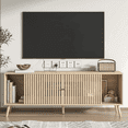 thumbnail image 1 of Oubayajia Mid-Century Modern 63" TV Stand for TVs up to 70”, Wood TV Console with Waveform Sliding Doors and Storage, Entertainment Center for Living Room Bedroom, Natural, 1 of 8