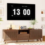 Oubayajia Mid-Century Modern 70" TV Stand for TVs up to 80”, Wood TV Console with Waveform Sliding Doors and Storage, Curved Edge Television Stand, Entertainmen