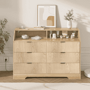 Oubayajia Modern 6 Drawer Dresser, Wood Chest of Drawers with Power Outlet for Living Room Bedroom