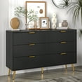 thumbnail image 1 of Oubayajia Modern Bedroom 6 Drawer Dresser, Wood Storage Chest of Drawers with Fluted Panel, Black, 1 of 7