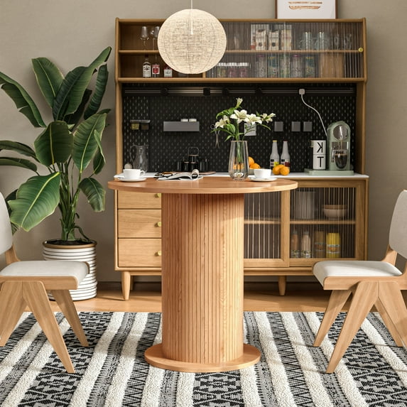 Oubayajia Modern Farmhouse Round Dining Table, Wood Kitchen Table for 2, Small Circle Dining Tables, Oak