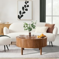 Oubayajia Round Coffee Table, Small Fluted Lift Top Center Table for Home Living Room Office, Walnut