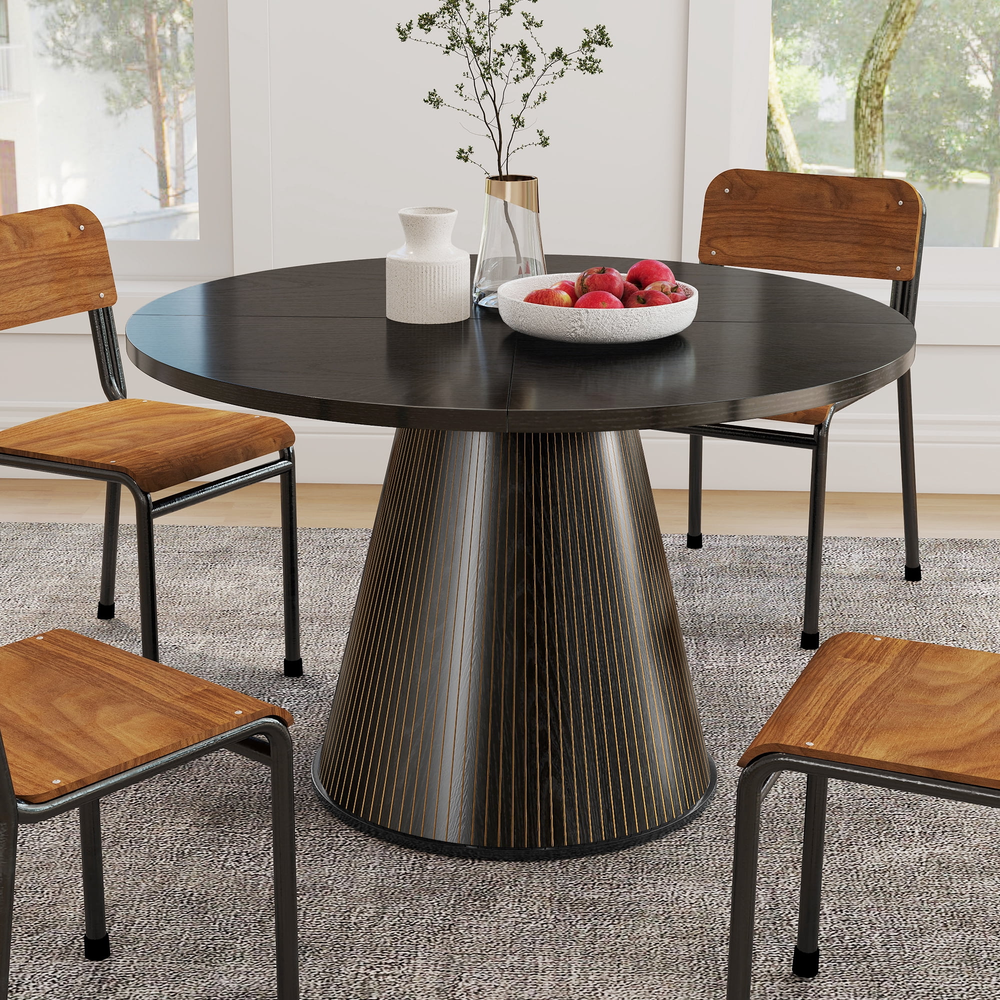 Oubayajia Round Dining Table for 4, 47 Inches Wood Small Dining Table for Kitchen Living Room, Black