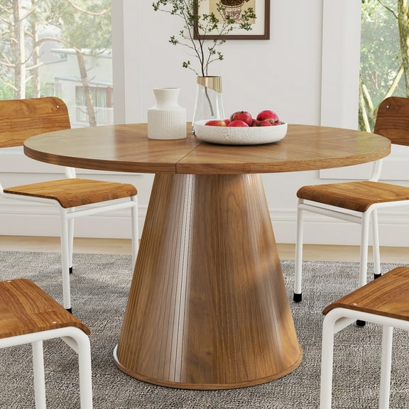 Oubayajia Round Dining Table for 4, 47 Inches Wood Small Dining Table for Kitchen Living Room, Walnut