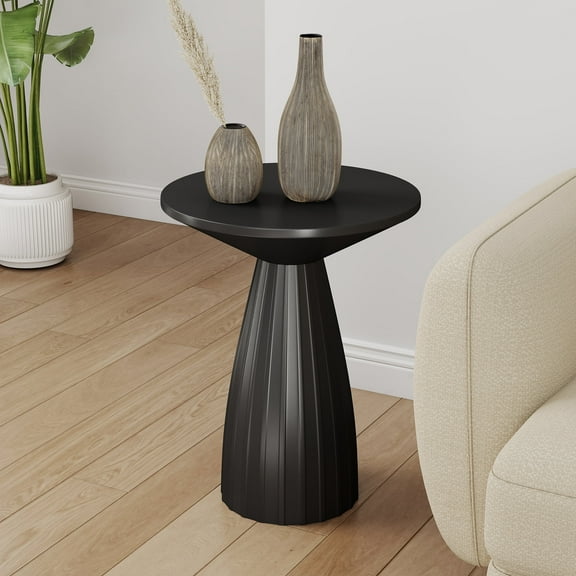 Oubayajia Round Side Table, Small Couch End Table Drink Table, Metal, Black