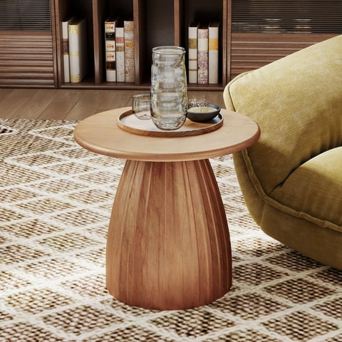 Oubayajia Round Side Table, Small Couch End Table Drink Table, Metal, Brown