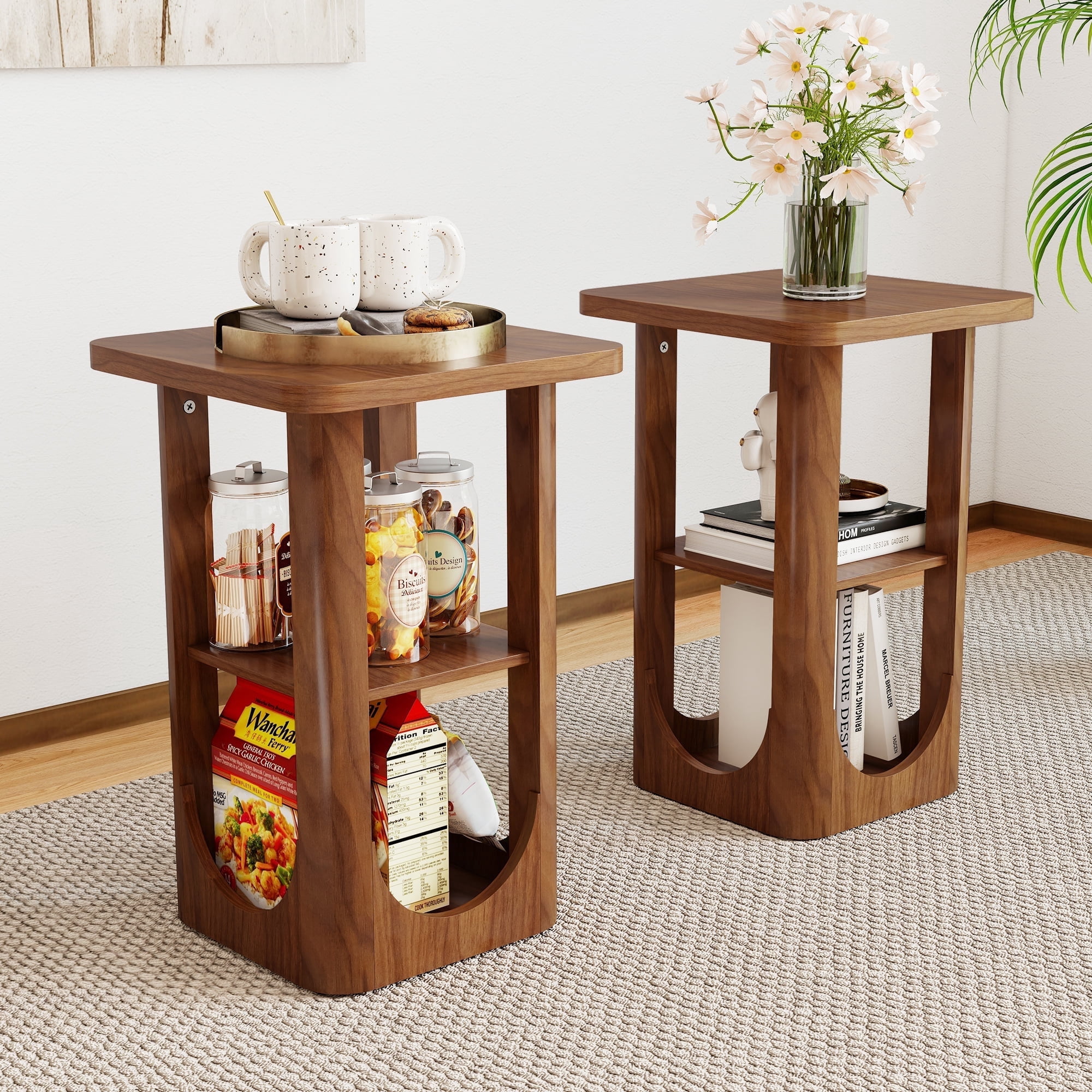 Oubayajia Side Tables Set of 2, Small End Table with Storage Shelves ...