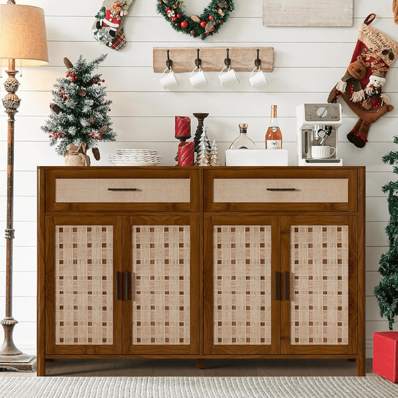 Oubayajia Sideboard Buffet Cabinet with Storage, 55" Large Kitchen Storage Cabinet with 2 Drawers and 4 Doors, Adjustable Shelves