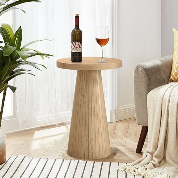 Oubayajia Small Side Table, Accent Table for Small Spaces, Wood Fluted Nightstand for Bedroom, Oak