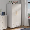 thumbnail image 1 of Oubayajia Wardrobe Armoire Closet, 2 Fluted Doors Wardrobe Cabinet with 3-Drawer and Hanging Rod, Wood Wardrobe Storage for Bedroom, 1 of 9