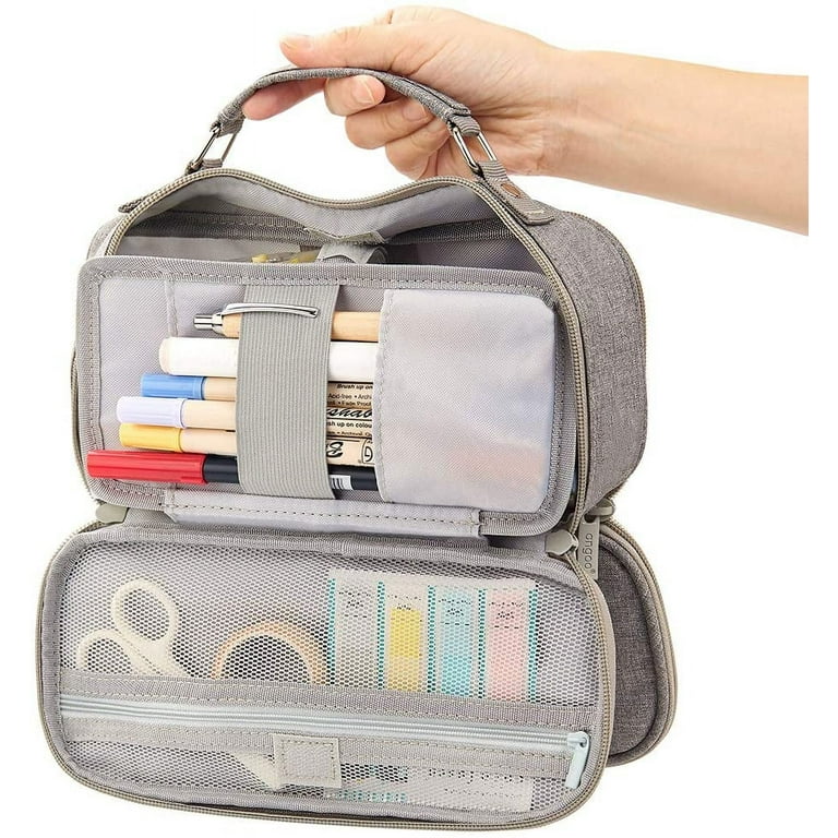 Ouber Big Capacity Pencil Case Stationery Storage Large Handheld Pen Pouch Bag Multiple Compartments Double Zipper Office Portable High School
