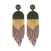 Ouber Jewelry Dangle Earrings Ethnic Bohemia Style Handmade Colorized Seed Beads Waterfall Shape Gift for Women Green