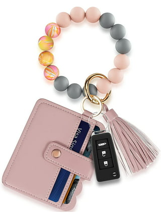 Coolcos Silicone Key Ring Bracelet Wristlet Beaded Bangle Keychain Elastic Portable Car Keyrings Chains for Women Girls