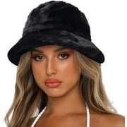 Ouber Women's Winter Bucket Hat Foldable Vintage Faux Fur Wool Warm Cloche Hats Fisherman Visor Cap