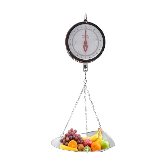 Ouble-Sided Dial Mechanical Hanging Scale with Scoop/Chain for Farm, Kitchen and Produce Weighing ,Portable