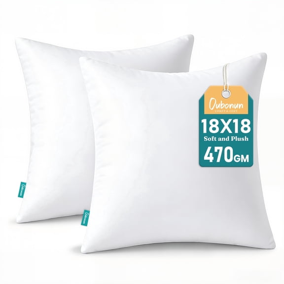 Oubonun 18x18 Pillow Inserts Set of 2, Soft Fluffy Throw Pillow Forms, Decorative Cushion Inserts with Polyester Filling for Sofa Couch Bed, Machine Washable