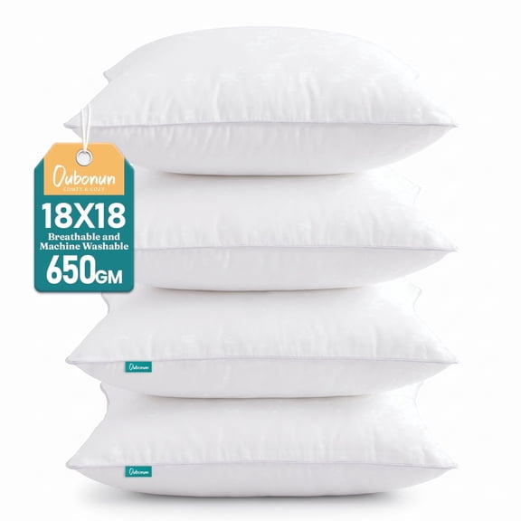 Oubonun 18"x18" Cotton Decorative Pillow Inserts, Breathable, Machine Washable (4 Count)