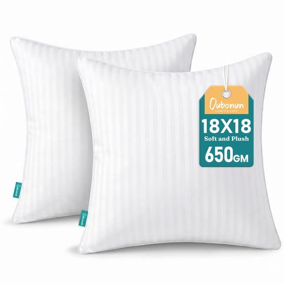 Oubonun 18x18 Pillow Inserts Set of 2, Fluffy Supportive Throw Pillow Inserts, Decorative Cushion Inserts with Cotton Cover for Sofa Couch Bed