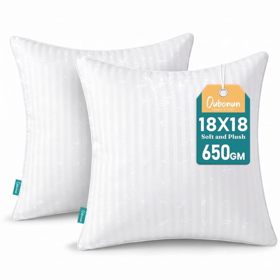 Oubonun 18x18 Pillow Inserts Set of 2, Fluffy Supportive Throw Pillow Inserts, Decorative Cushion Inserts with Cotton Cover for Sofa Couch Bed