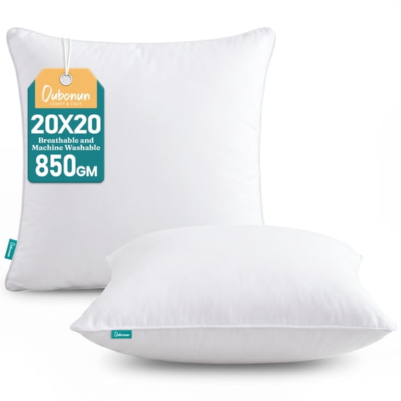 Oubonun 20"x20" Cotton Decorative Pillow Inserts, Breathable, Machine Washable (2 Count)