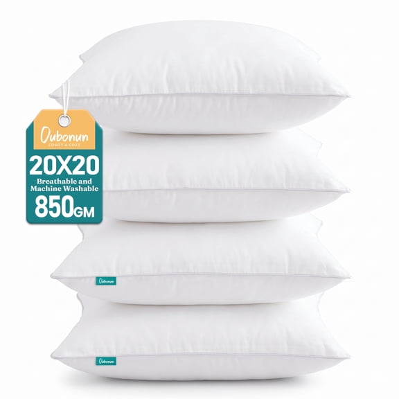 Oubonun 20"x20" Cotton Throw Pillow Inserts 4 Pack, Breathable, Machine Washable