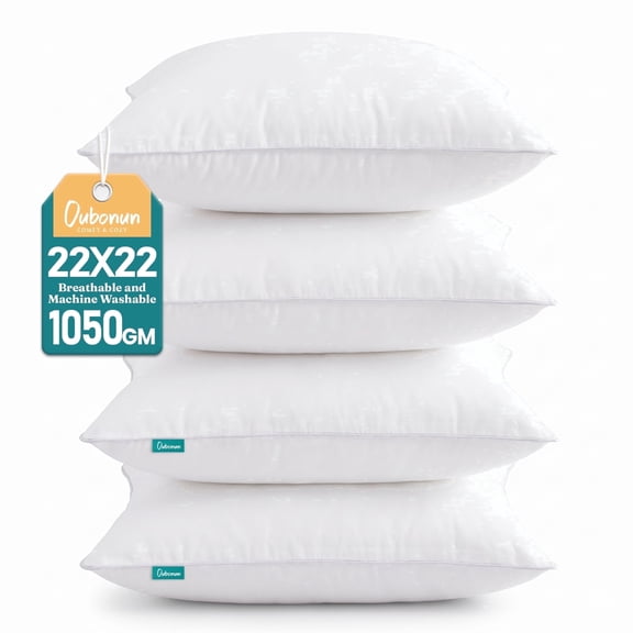 Oubonun 22"x22" Cotton Decorative Pillow Inserts, Breathable, Machine Washable (4 Count)