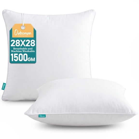 Oubonun 28"x28" Cotton Decorative Pillow Inserts 2 Pack, Breathable, Machine Washable