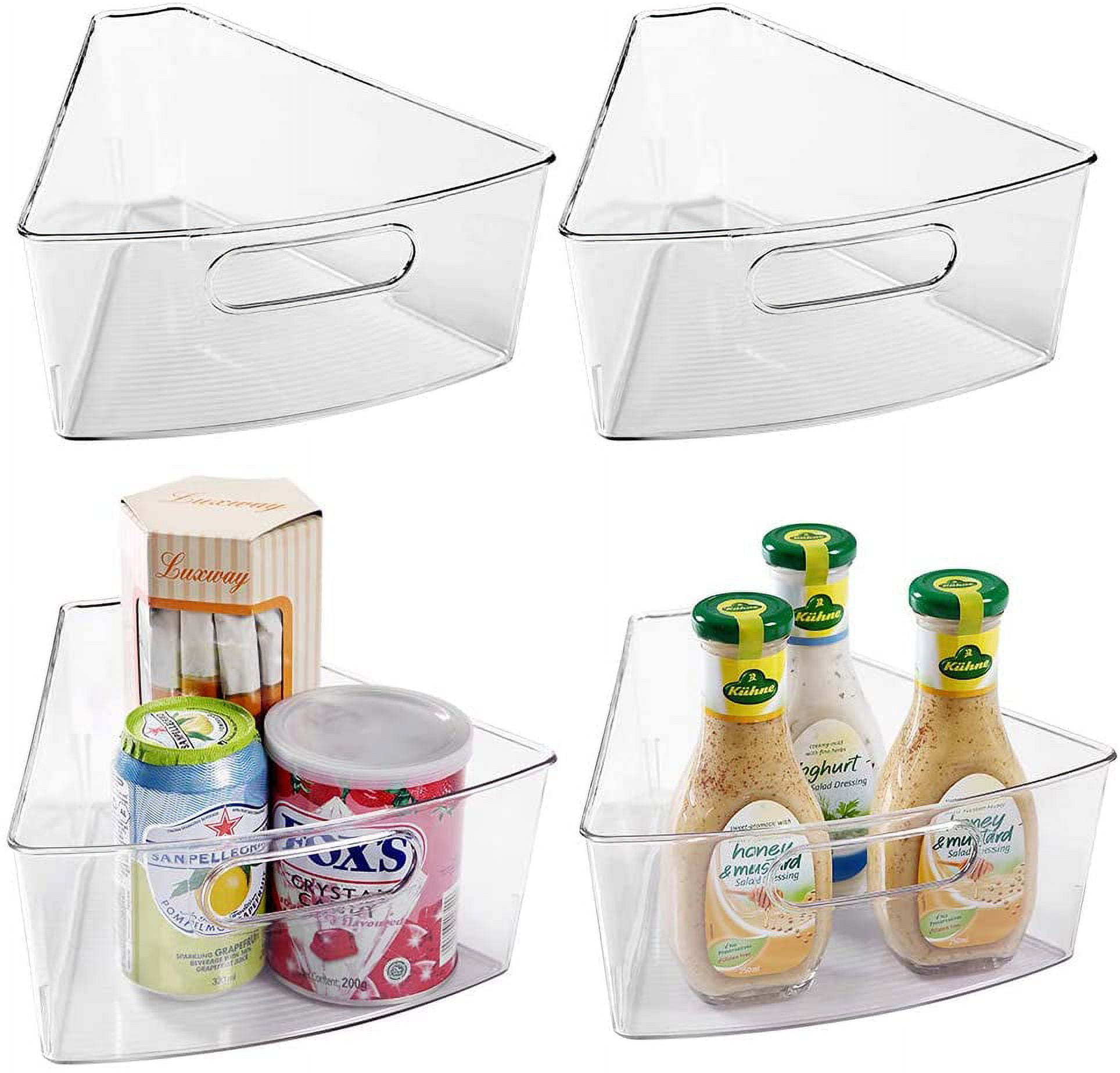 Oubonun Lazy Susan Organizers Set of 4, 10.2?x 9.4?x 4? Plastic Transparent  Kitchen Cabinet Storage Bins with Handle, 4 Deep Container, 1/8 Wedge -  Food Safe, BPA Free 