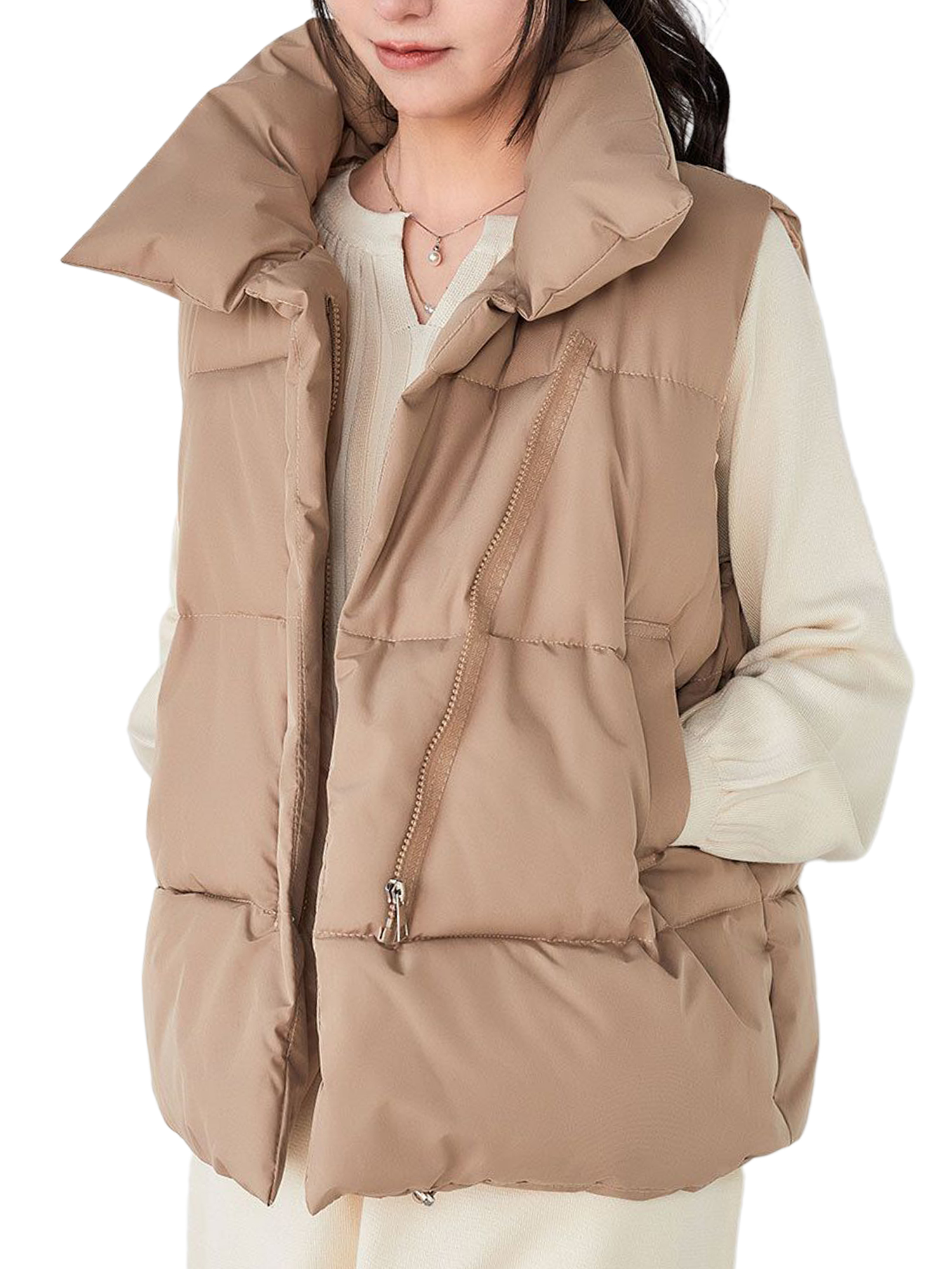 Oucaili Ladies Gilet Coat Zip Up Cropped Puffer Vest Padded Crop Vests