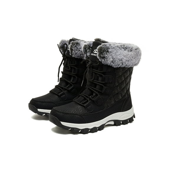 Oucaili Women Men Snow Boots Lightweight Winter Boot Lace Up Warm Booties Slip Resistant Mid Calf Hiking Bootie Womens Mens Shoes Black 6