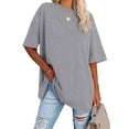 thumbnail image 1 of Oucaili Women T Shirt Crew Neck Summer Tops Solid T-shirt Comfy Tunic Blouse Dailywear Tee Light Grey XL, 1 of 3