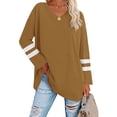 thumbnail image 1 of Oucaili Women T Shirt V Neck T-shirt Striped Tee Casual Tunic Blouse Work Pullover Khaki XL, 1 of 3
