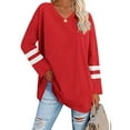 thumbnail image 1 of Oucaili Women T Shirt V Neck T-shirt Striped Tee Casual Tunic Blouse Work Pullover Red L, 1 of 3