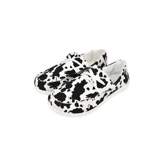 Oucaili Women's Classic Slip-On Comfort Fashion Canvas Loafers Sneaker Size 5.5-9.5 Cow Print 8.5