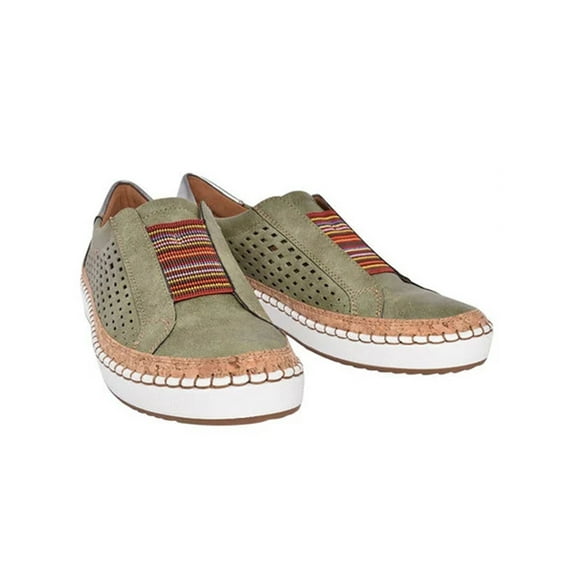 Oucaili Womens Flats Non-Slip Sneakers Slip On Casual Shoes Breathable Comfort Walking Shoe Work Green 10