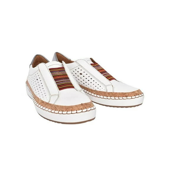 Oucaili Womens Flats Non-Slip Sneakers Slip On Casual Shoes Breathable Comfort Walking Shoe Work White 4