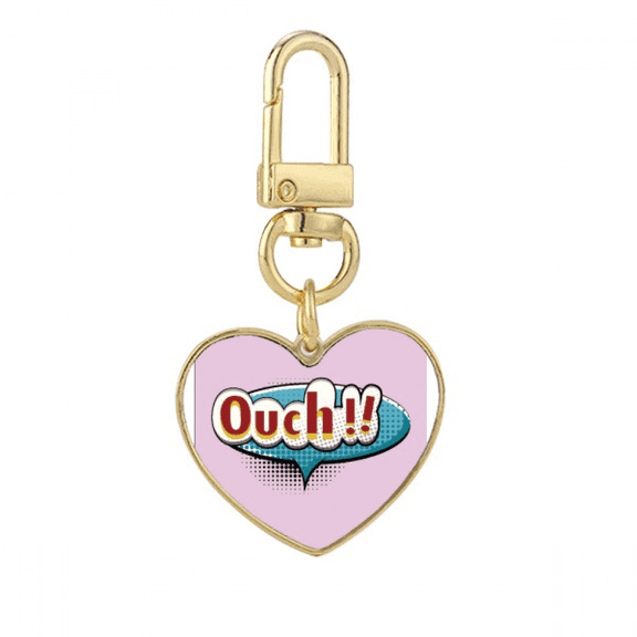 Ouch Boom Diagram Cartoon Gold Heart Keychain Metal Keyring Holder