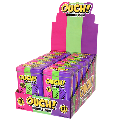 Ouch! Bubble Gum 21 Stick 2 oz. Tin - Case of 12 tins
