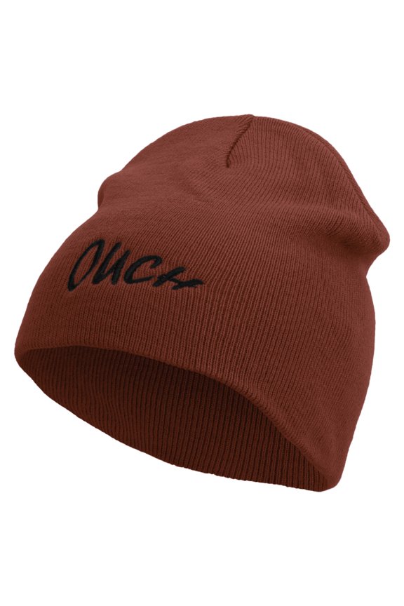 Ouch Embroidered 8 inch Acrylic Short Beanie - Red OSFM