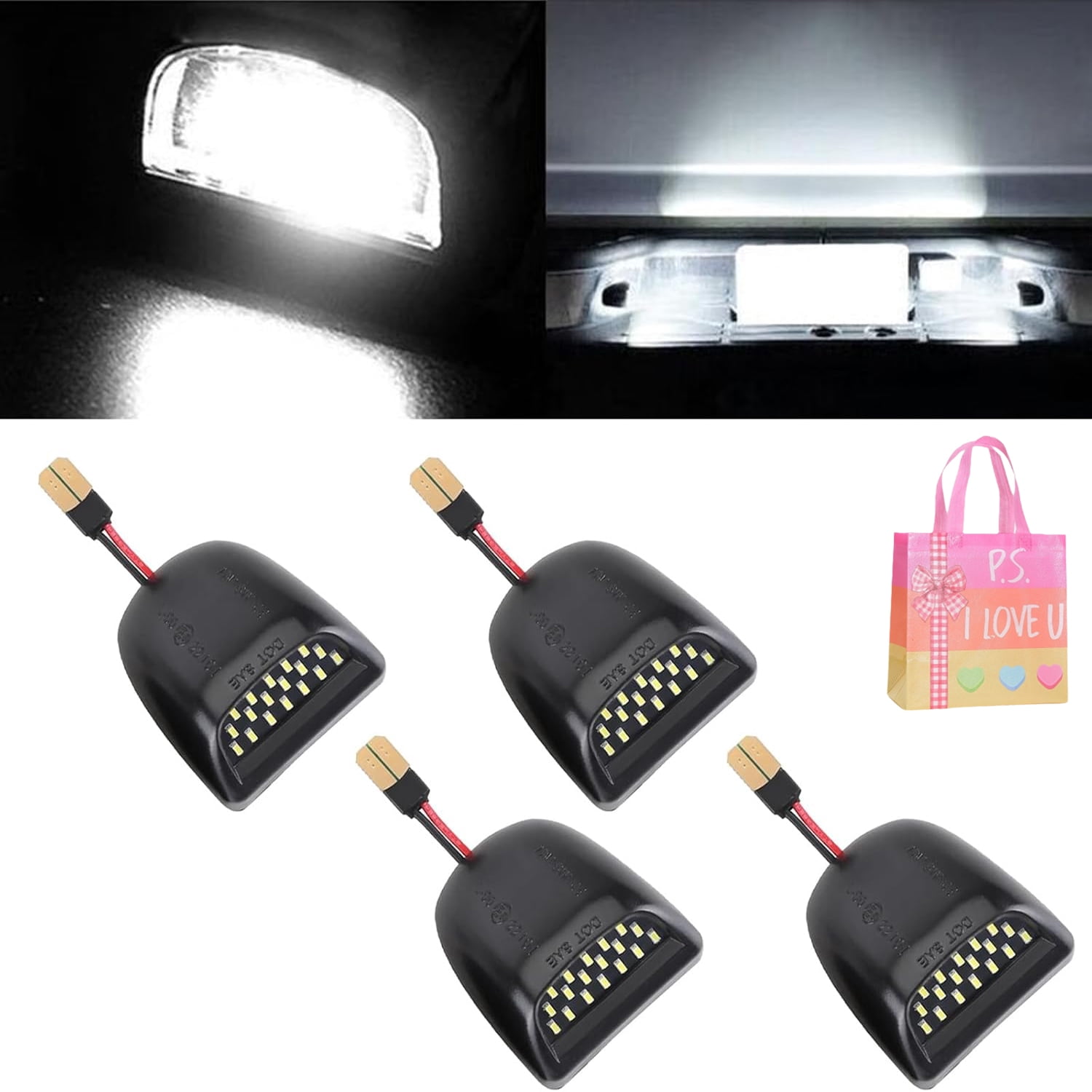 Oucift Super Bright 36-Piece LED License Plate Light, Car LED License Plate Lights, 12v Dc High Bright Tag Lights, Full LicensesPlate Light Tag Lamp Assembly Replacement for Trailer Truck Rv (4pcs)