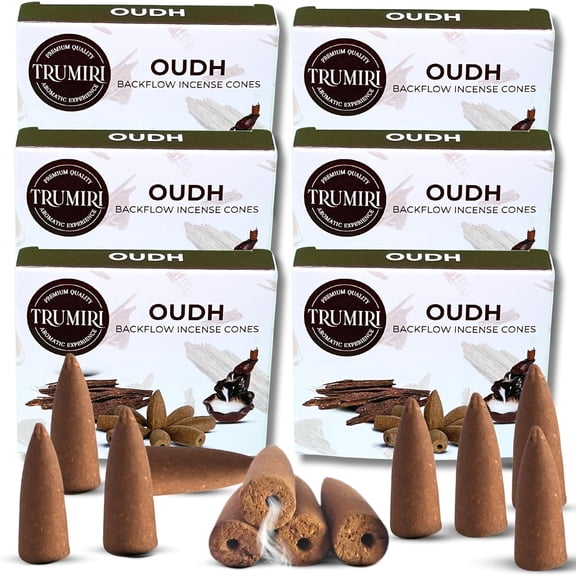 Oud Backflow Incense - 60 Cones, Six Packs of 10, Waterfall Effect