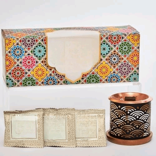 Oud Bakhoor Variety Box & Burner by | Arabian Oudh Set with Candle Incense Burner | 20 pcs Arabic bukhoor Incense Bricks, 10 Mixed scents | Islamic, Eid & Ramadan Gifts | Home Fragrance