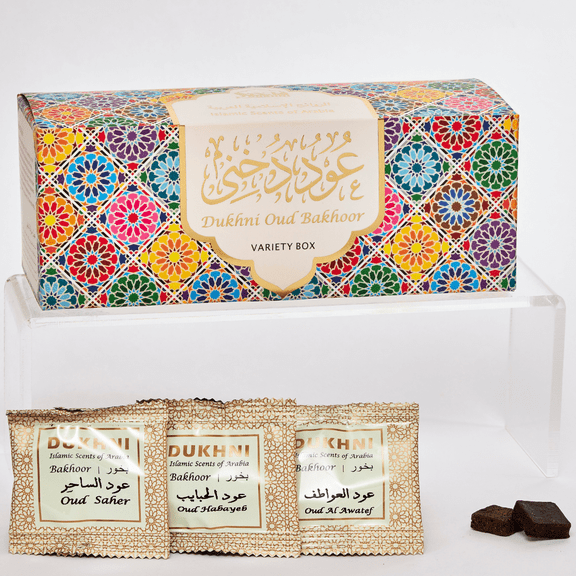 Oud Bakhoor Variety Box by Dukhni | Assorted Box | 30 Pieces Bakhoor | Gift Set & Refill Kit | Arabic Incense | Islamic Gifts, Eid & Ramadan Gift for men and women | Luxurious, Long Lasting