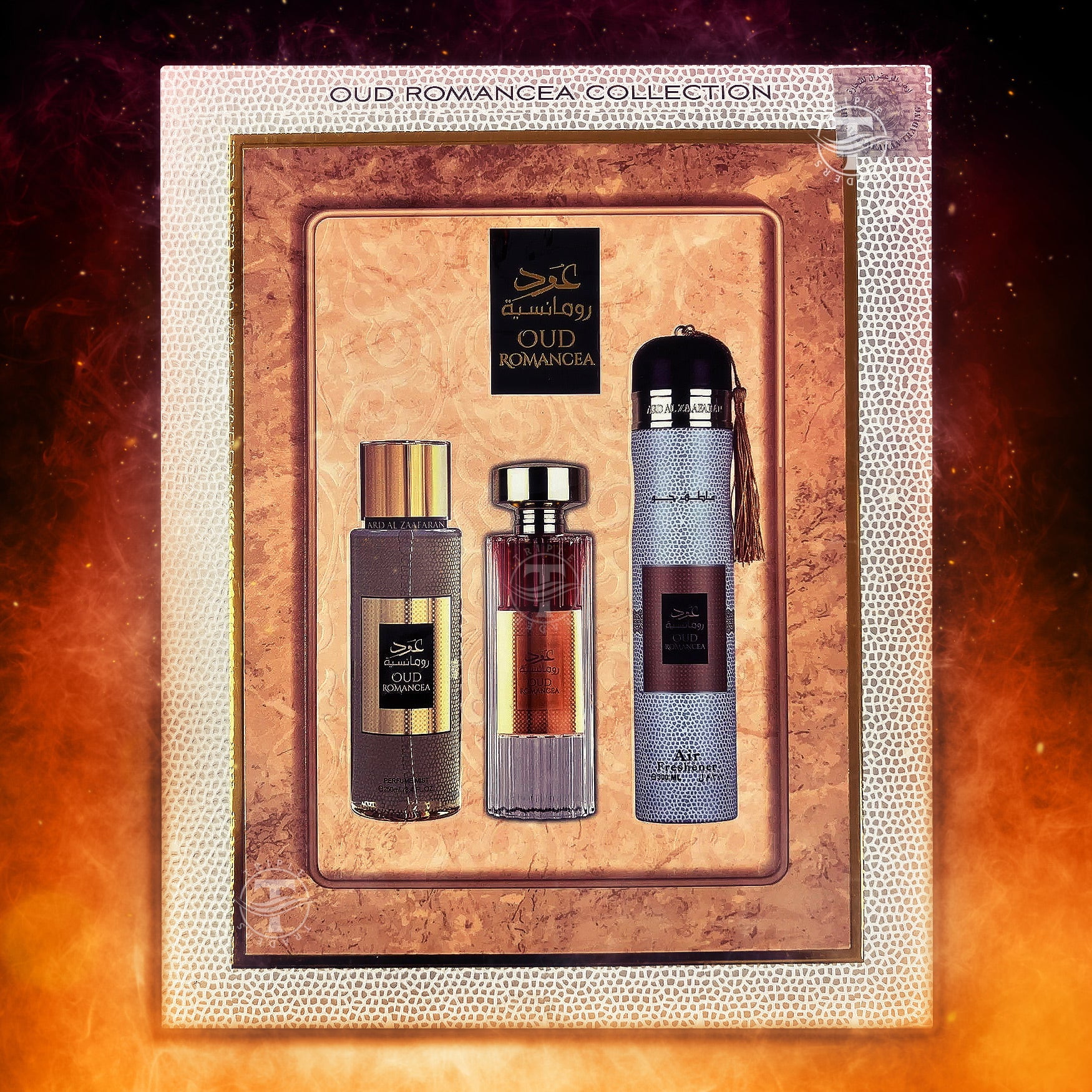 Oud Romancea Collection 3Piece Gift Set Eau De Parfum / Air Freshener / Mist By Ard Al Zaafaran
