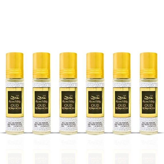 6PCS Oud Romancea Roll-On Perfume Oil - CPO 10ML (0.34OZ) by Ard Al Zaafaran | Long Lasting, Miniature Perfume Oil For Men & Women. (Pack Of 6)