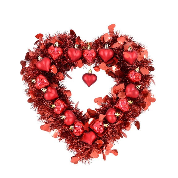 Ouddy Decor Valentines Wreath Red Heart Shaped Wreath for Front Door with Burlap Bows for Valentines Gifts Anniversary Wedding Romantic Candlelight Dinner Party Home Decorations(C)